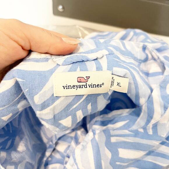 Vineyard Vines Blue and White Nautilus Shell Print Linen Blend Tunic Top XL - Picture 3 of 8
